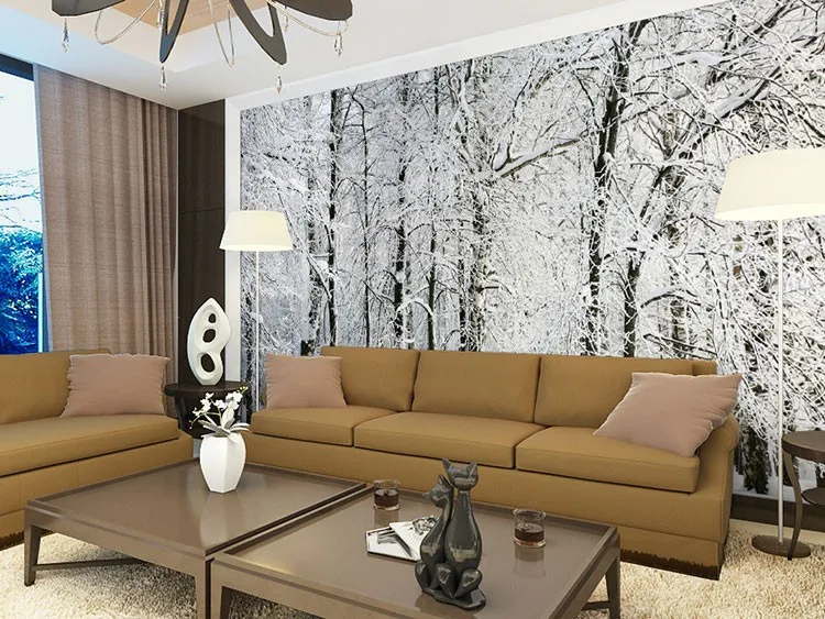 Beibehang papel де parede. Березовый лес пейзаж зимний пейзаж дизайн декоративный узор большие фотографии фрески обои