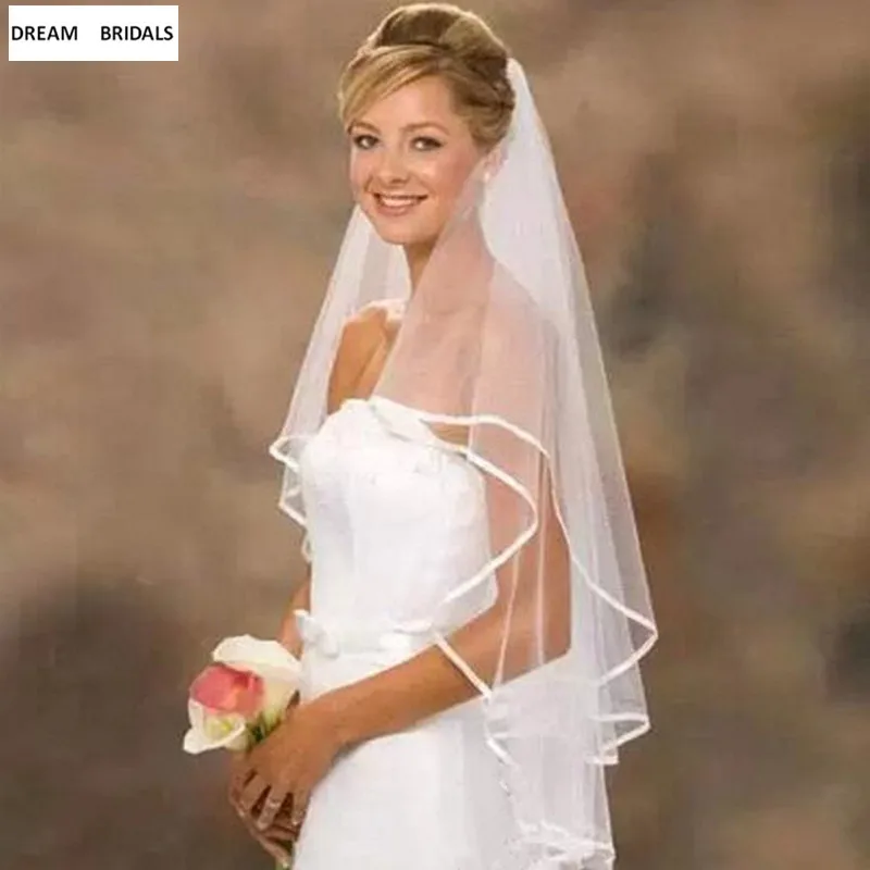 Фата свадебная двухслойная женская фата с лентой и краем короткая расческой