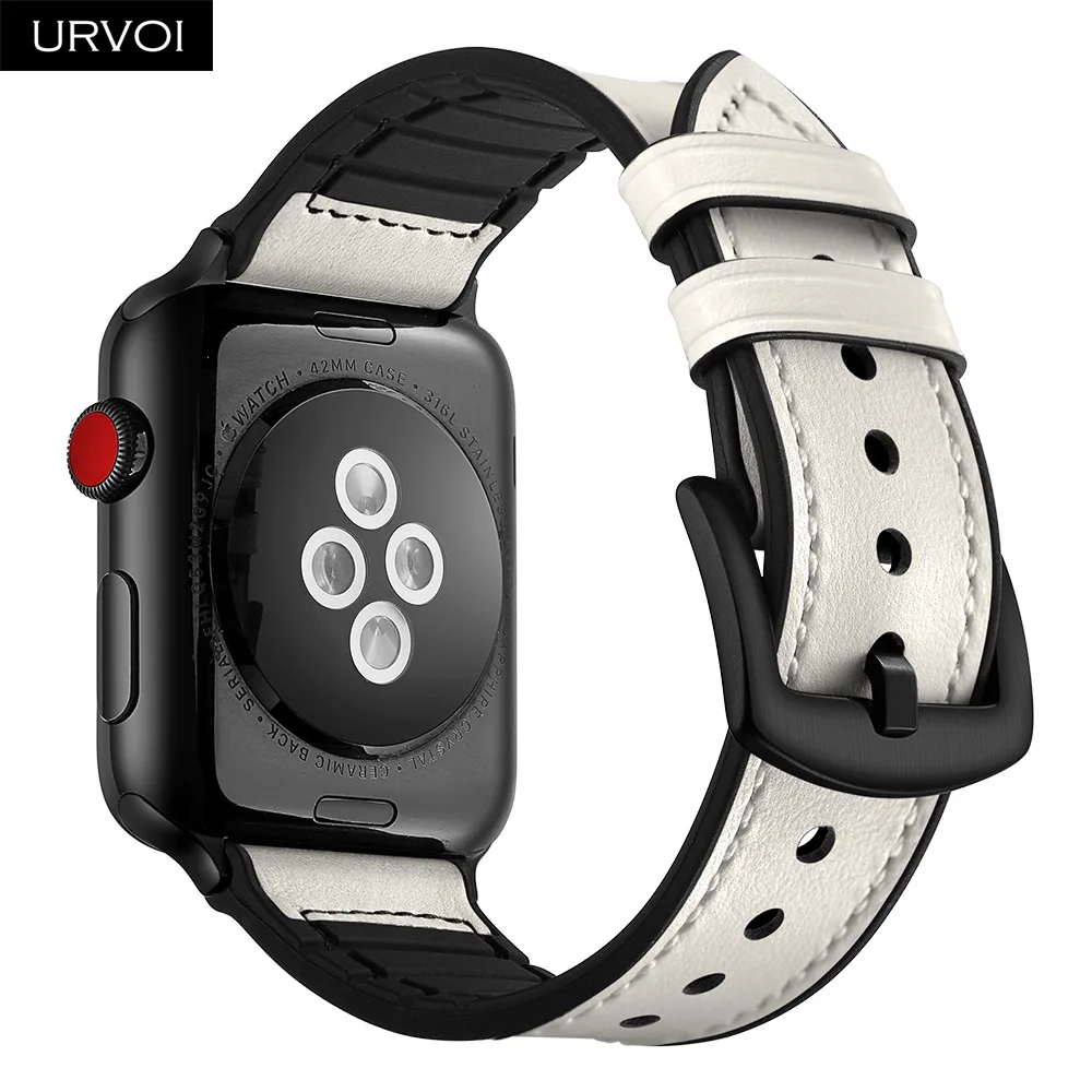 URVOI ремешок для apple watch 5 4 3 2 1 кожаный наручных часов iwatch 38/40/42 44 мм ремень из