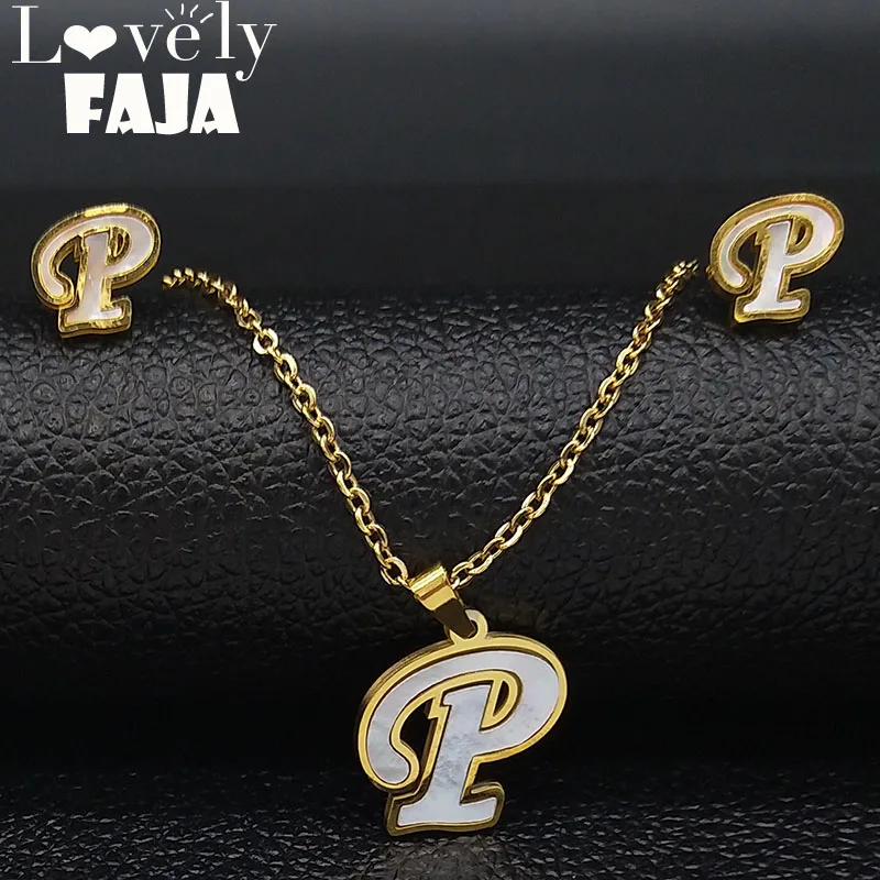 P буквы из нержавеющей стали в виде Ракушки Серьги Ожерелье ювелирный набор