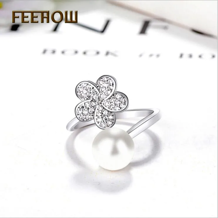 FEEHOW новый модный Искусственный Жемчуг Цветок Красивое Ожерелье Серьги Кольца