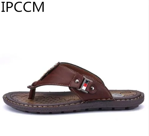 2019 летние пляжные мужские сланцы тапки из кожи пу сандалии на плоской подошве уличные резиновые стринги