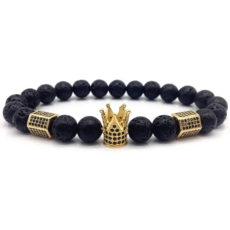 Мужские кожаные браслеты модные очаровательные Роскошные CZ Корона и восемь слов