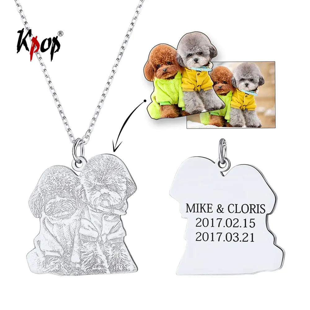 

Kpop 925 Sterling Silver Dog Necklace Customized Pet Portrait Jewelry Gold Color Personalized Dog Cat Necklace P6277