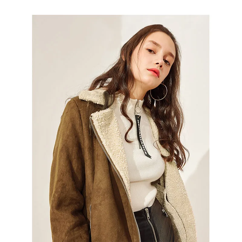 Женская зимняя куртка из замши и овечьей шерсти | одежда