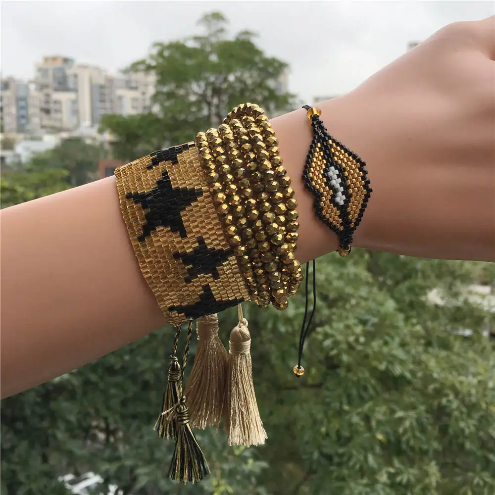 MI-S180006 MIYUKI Go2boho Delica MIYUKI Браслет Золотая Звезда Pulsera 6 обруч кристалл сексуальные Золотые губы вечерние ювелирные изделия для женщин браслеты с кисточкой Handmad - Окраска металла: MI-S180006 MIYUKI