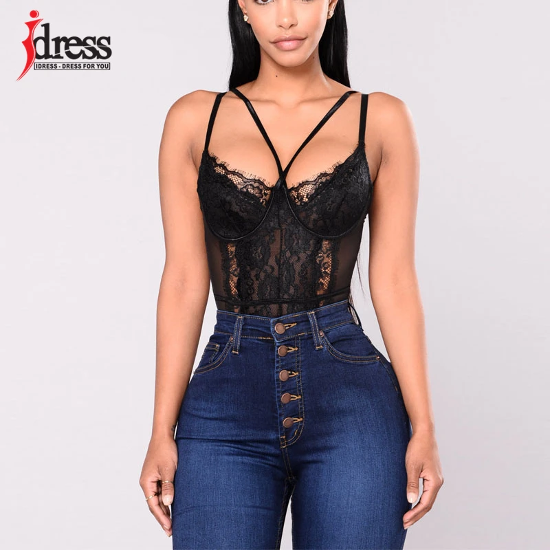 Женский сетчатый комбинезон на бретельках IDress кружевной облегающий трико с