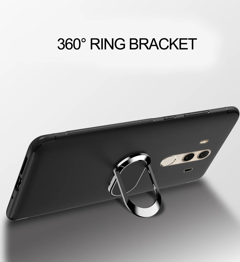 Black Skin For Huawei Mate 10 9 Pro Luxury Hybrid Magnetic Kickstand Ring Holder Case Cover |