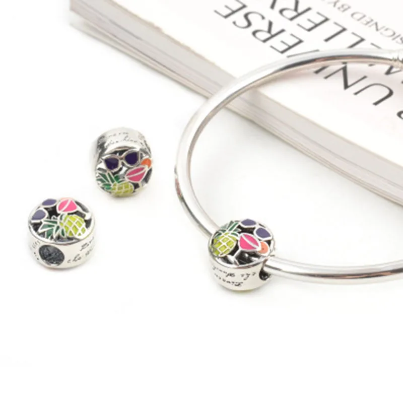 2018 NEW 925 Sterling Silver DIY European Beads Holiday Traveling Pineapple Sunglass Charms Fit Bracelet Hot Sell | Украшения и