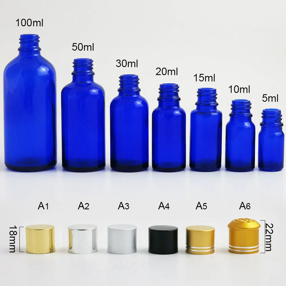 12  x cobalt blue glass essential oil bottle with aluminum c