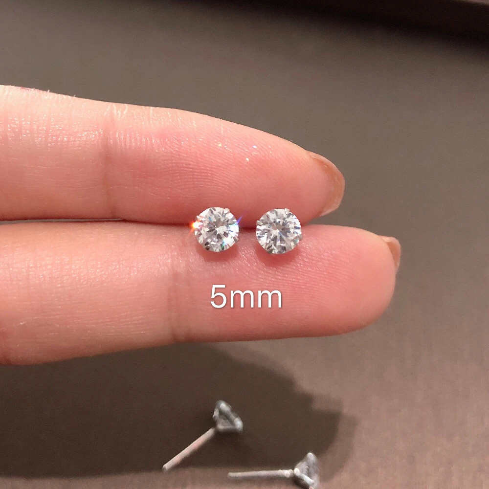 5.0mm 1 пара 925 пробы Серьги-гвоздики для женщин Cz Aaaa циркон серьги-гвоздики ювелирные изделия для девушек вечерние подарки Новинка Aros Brincos - Окраска металла: 5.0mm