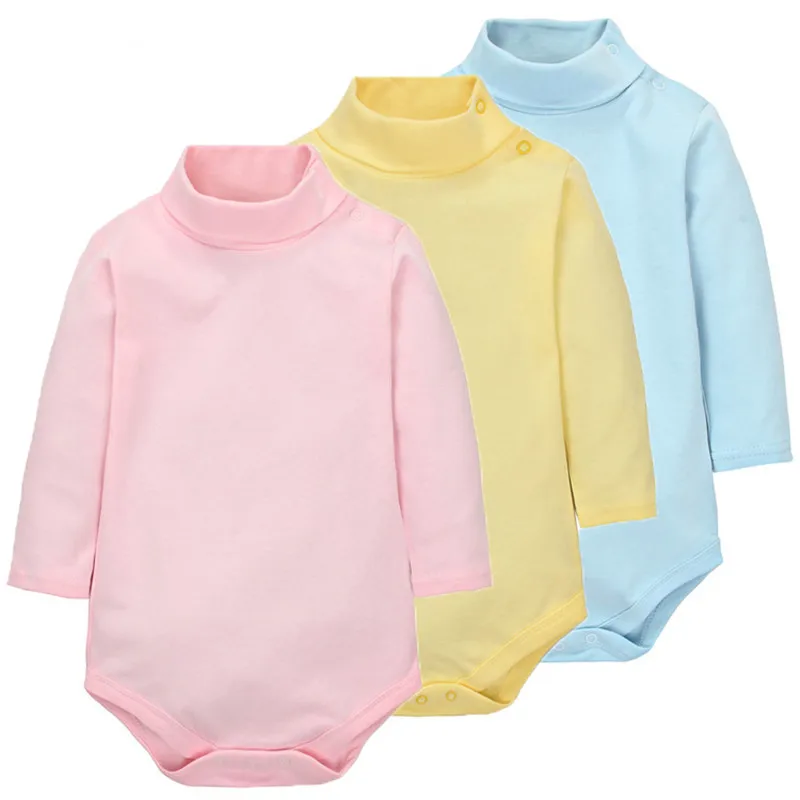 100% хлопок Детские боди осень с длинными рукавами твердые комбинезон высоким