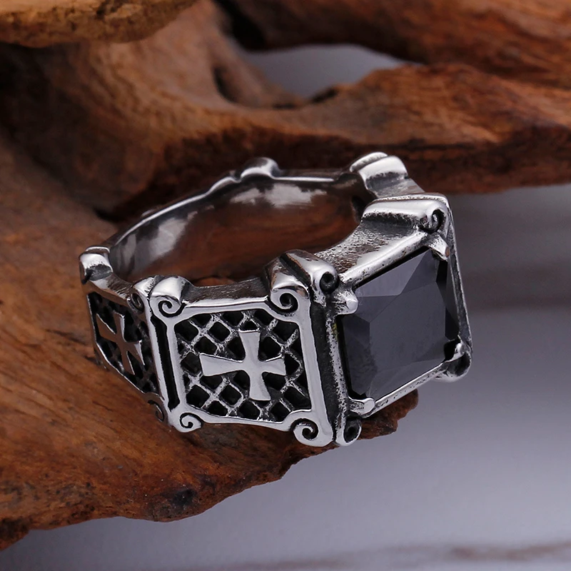 Новое винтажное мужское кольцо с большим красным Черным Камнем ретро крестом из