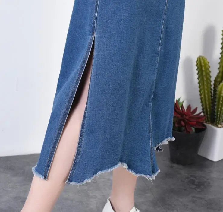 

Side split elastic denim skirt women's spring and summer new