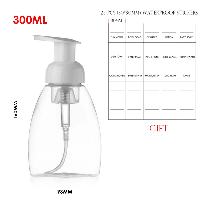 300m 30/60/100/300ml прозрачный вспенивания бутылки насоса пены мыло муссов дозатор жидкого мыла бутылки с пеной с Кепки Пластик лосьон шампунь - Цвет: 300m