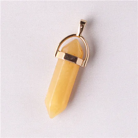Yellow Jade 50 шт./лот отобранный натуральный камень ребёнка кварцевые Подвески шестиугольные исцеляющий рейки 7 маятник с чакрами - Окраска металла: Yellow Jade