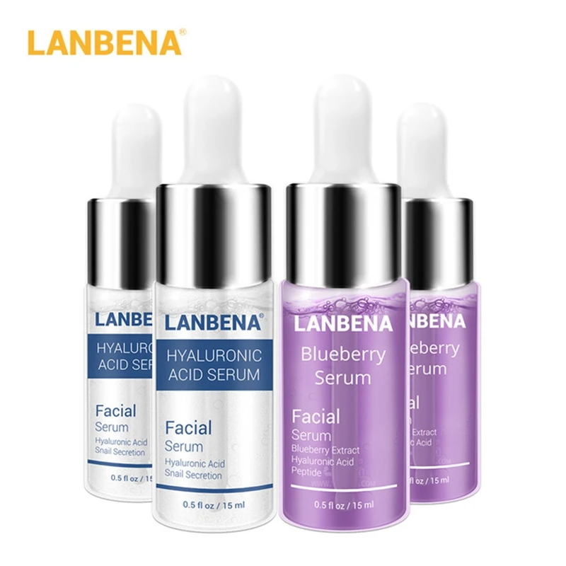 Set 2 LANBENA 4 шт./лот, сыворотка для лица, восстанавливающая жидкость, Антивозрастные пятна, Черника+ Гиалуроновая кислота+ витамин С+ золото, шесть пептидов, уход за кожей - Вес нетто: Set 2