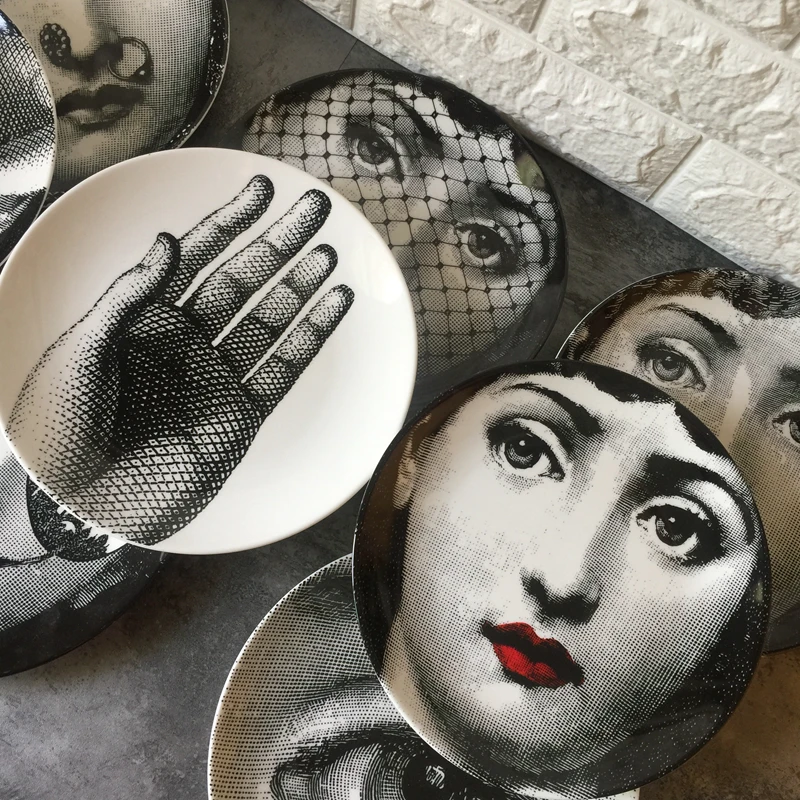 8 дюймов Милан rosenthal Piero fornasetti тарелки чистого черного цвета и белой иллюстрации Топ Мода висят блюда по производству образцов/дома/отеля настенный Декор