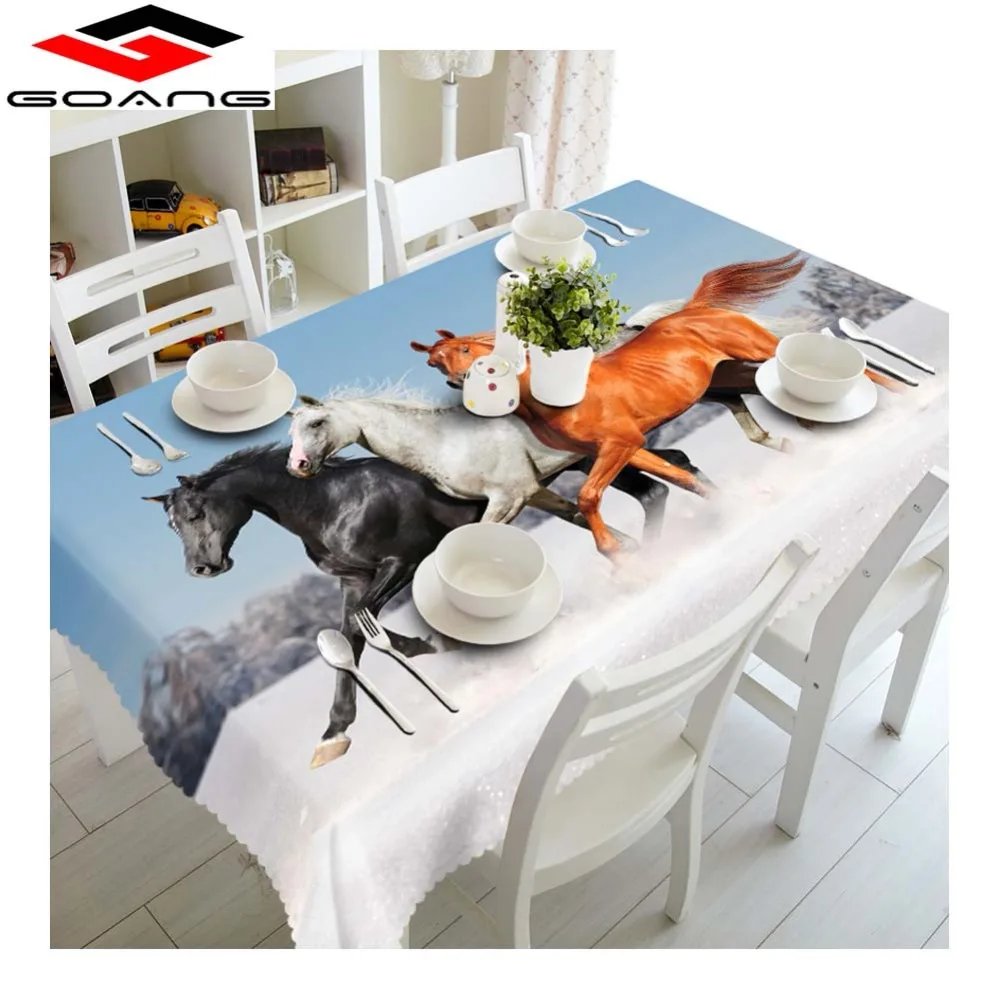 GOANG Tablecloth Dustproof Washable Cotton waterproof tablecloth snow horse Rectangular and Round 3d Table Cover for home decor | Дом и сад