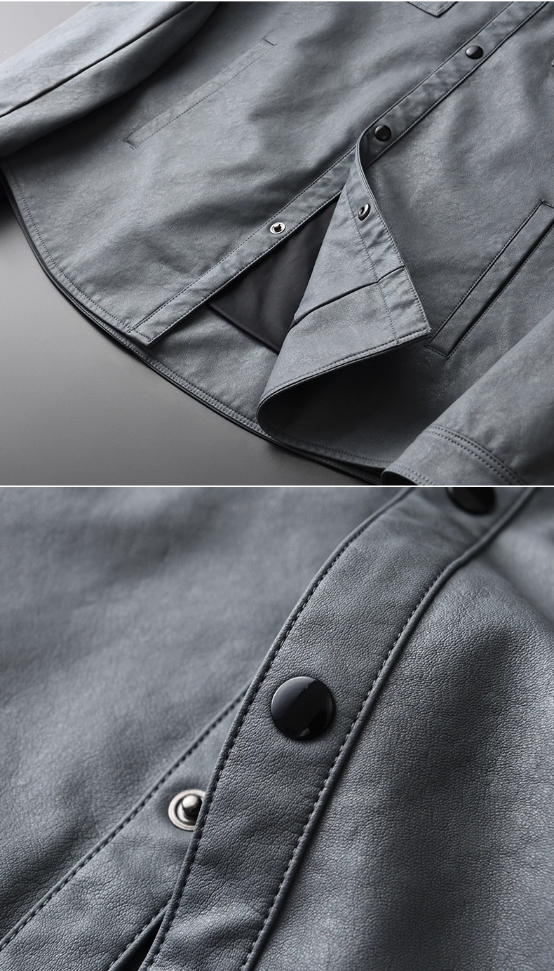 Minglu мужская кожаная куртка высокого качества с несколькими карманами Дизайн