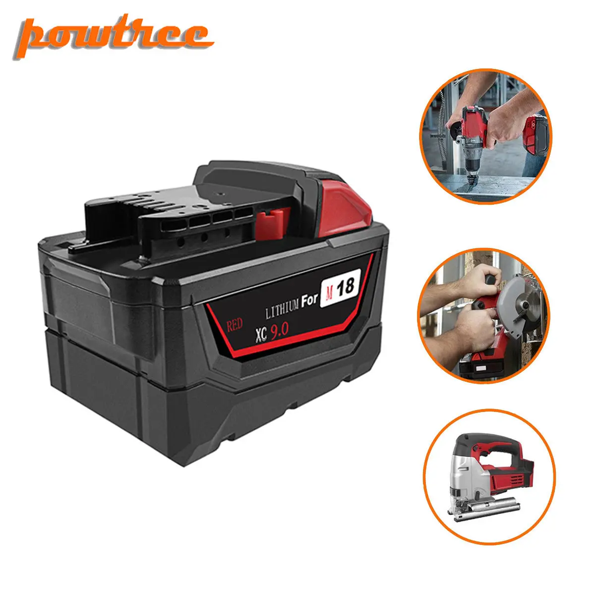 Литий ионная батарея powtree 9.0Ah для Milwaukee M18 48 11 1815 1850 Repalcement 2646 20 2642 21CT