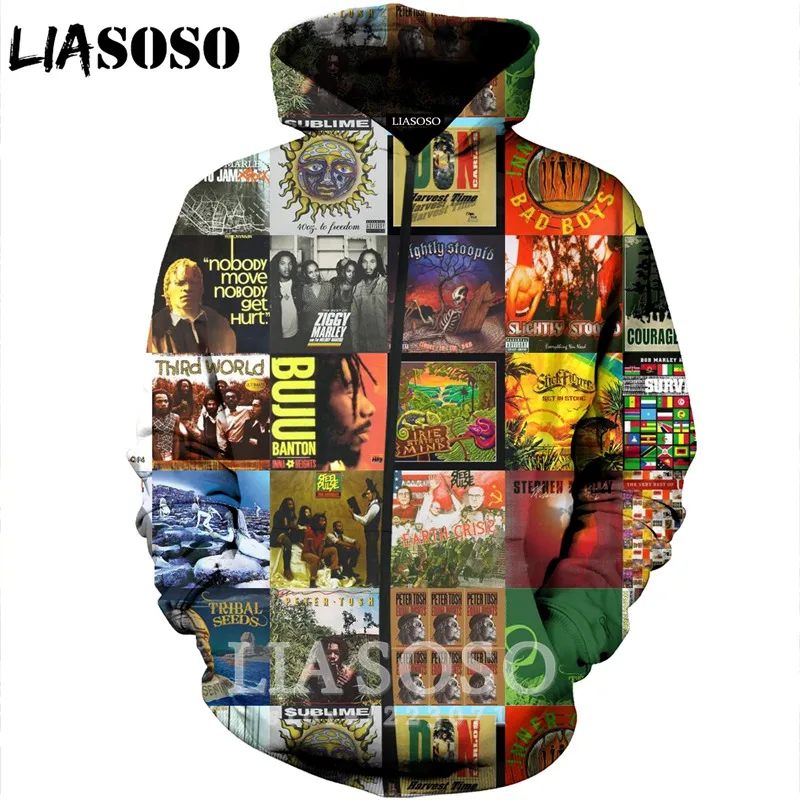 LIASOSO 2019 New Fashion Men Women 3D Print Singer Bob Marley Zipper Hoodie Unisex Casual Long Sleeve Coat Sweatshirt A188-04 | Мужская