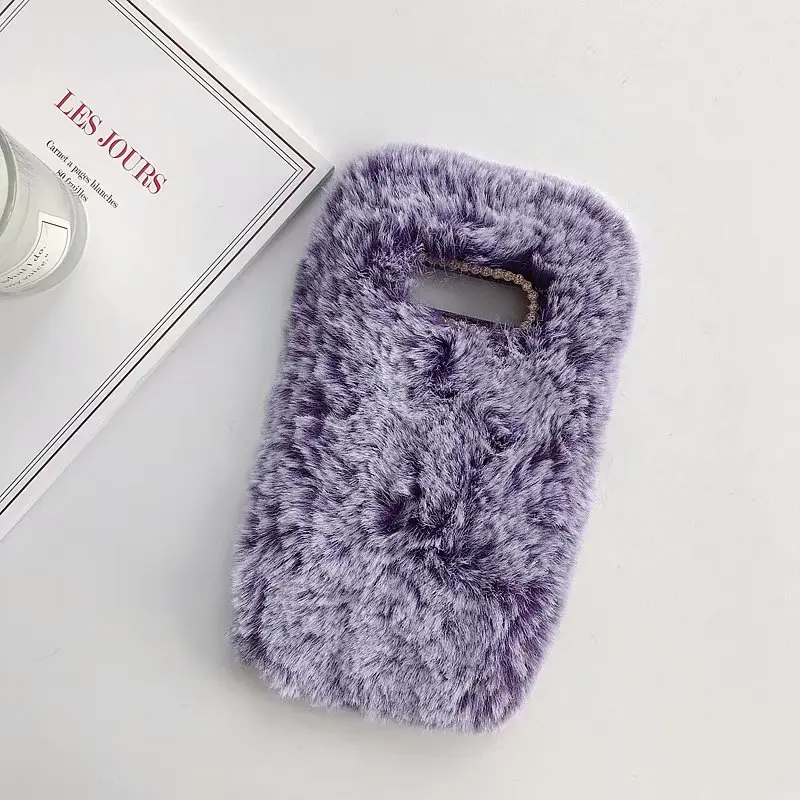 Милый теплый плюшевый чехол для телефона с кроличьим мехом и бриллиантами samsung S6