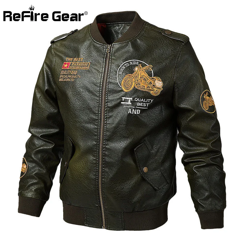 Refire gear мотоциклетная байкерская куртка из искусственной кожи Мужская Весенняя винтажная куртка Пилот Военный бомбер мужская Осенняя Повседневная бейсбольная куртка