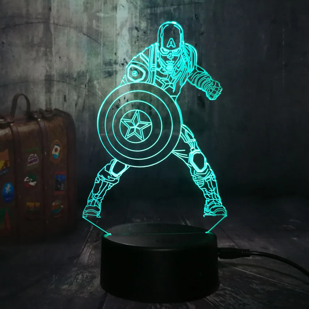 Крутая Новинка Marvel Мстители Капитан Америка ночной Светильник детская игрушка 3D