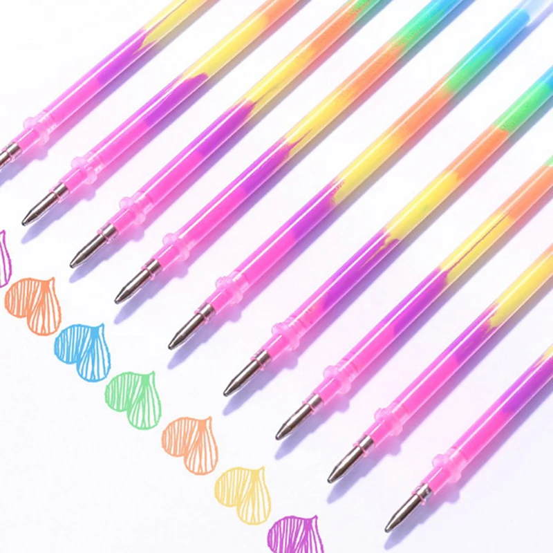 

2/10pcs/lot Rainbow Highlighters Gel Pen Refills For Students DIY Painting Graffiti Fluorescent Refill School Supply
