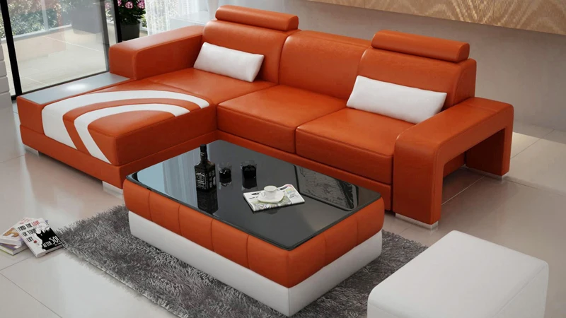 Маленький оранжевый кожаный диван|leather sectional sofa|genuine leather sofasectional sofa |