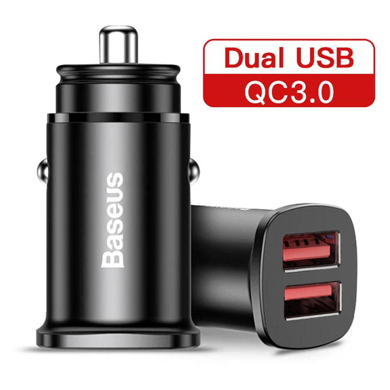 Dual USB Black Автомобильное зарядное устройство USB Baseus Quick Charge 4,0 3,0 для iPhone 11 Pro Max Xiaomi huawei SCP QC QC4.0 QC3.0 C PD быстрое автомобильное зарядное устройство для телефона - Тип штекера: Dual USB Black