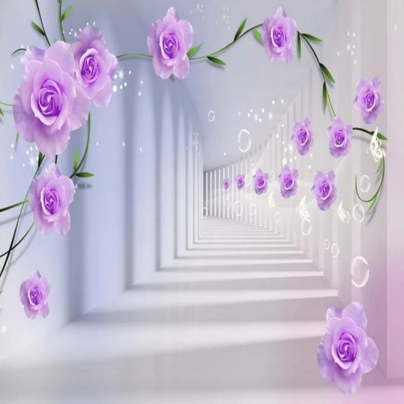 Beibehang Customize any sizewallpaper 3D living room bedroom backdrop abstract perspective background wallpaper purple flowers |