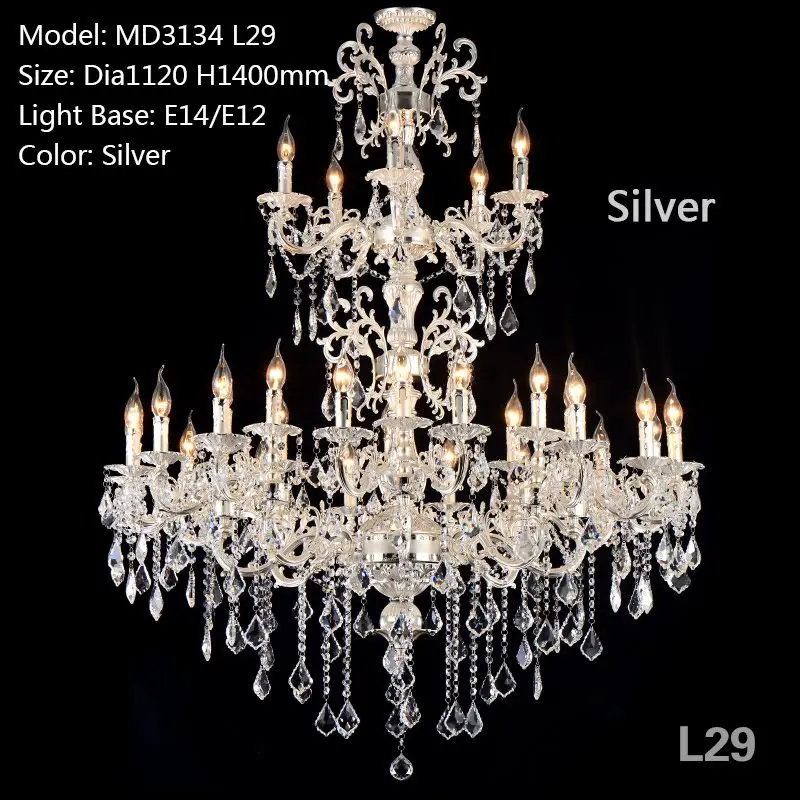 Silver color Роскошная большая латунная цветная хрустальная люстра, лампа, хрустальный светильник, светильник 3 яруса 29 Arms, лампа для отеля - Цвет абажура: Silver color