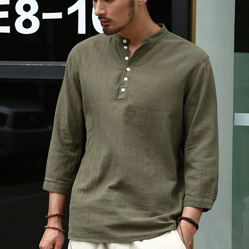 Для мужчин Рубашки для мальчиков воротник-стойка из хлопка и льна человек