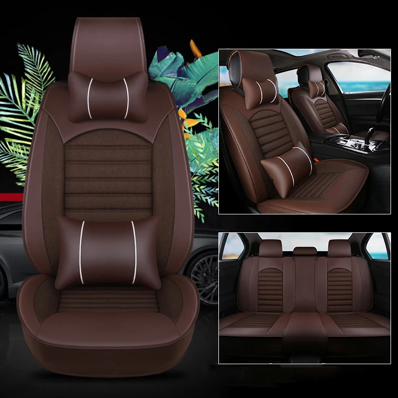 

kalaisike Leather plus Flax Universal Car Seat covers for Ssangyong all model Actyon Rexton korando Kyron Tivolan auto styling