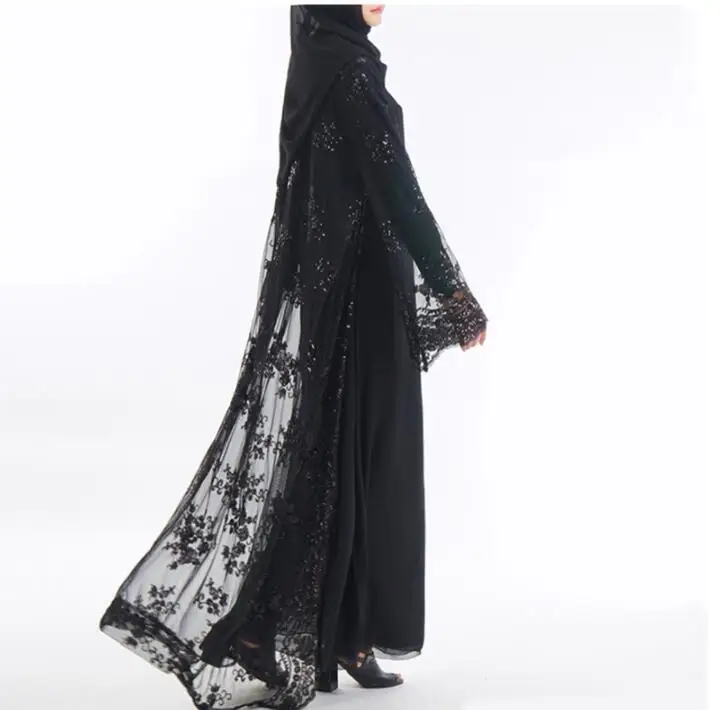 Мусульманское платье женская одежда кружевной кардиган с блестками роскошные