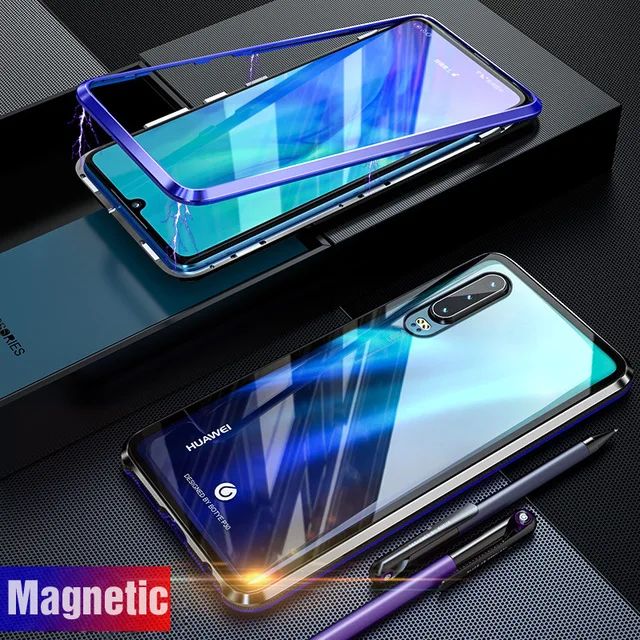 Роскошный Магнитный защитный чехол для Huawei P30 Pro Чехол металлический стеклянный