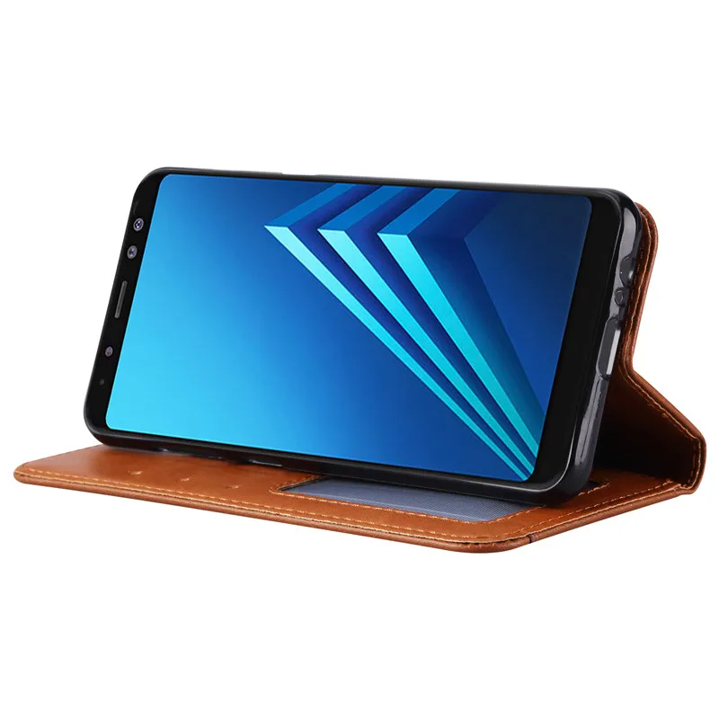 Роскошный флип чехол для Samsung A6 A8 Plus 2018 деловой из искусственной кожи с отделением
