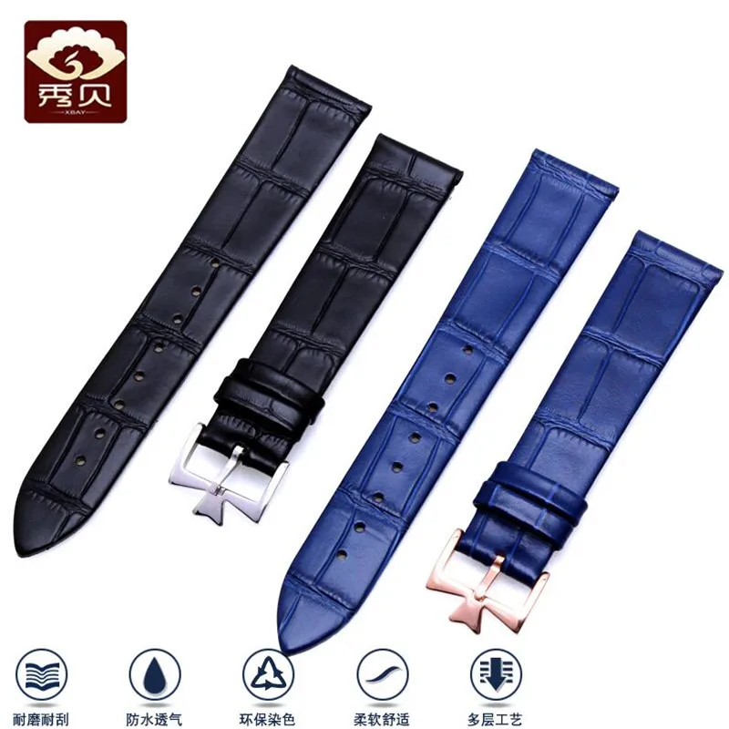 Durable Black/Blue/Brown/Red Genuine Leather Watchband 18-22mm Thin Calfskin Strap Pin Clasp Fit for Vacheron Constantin Watch