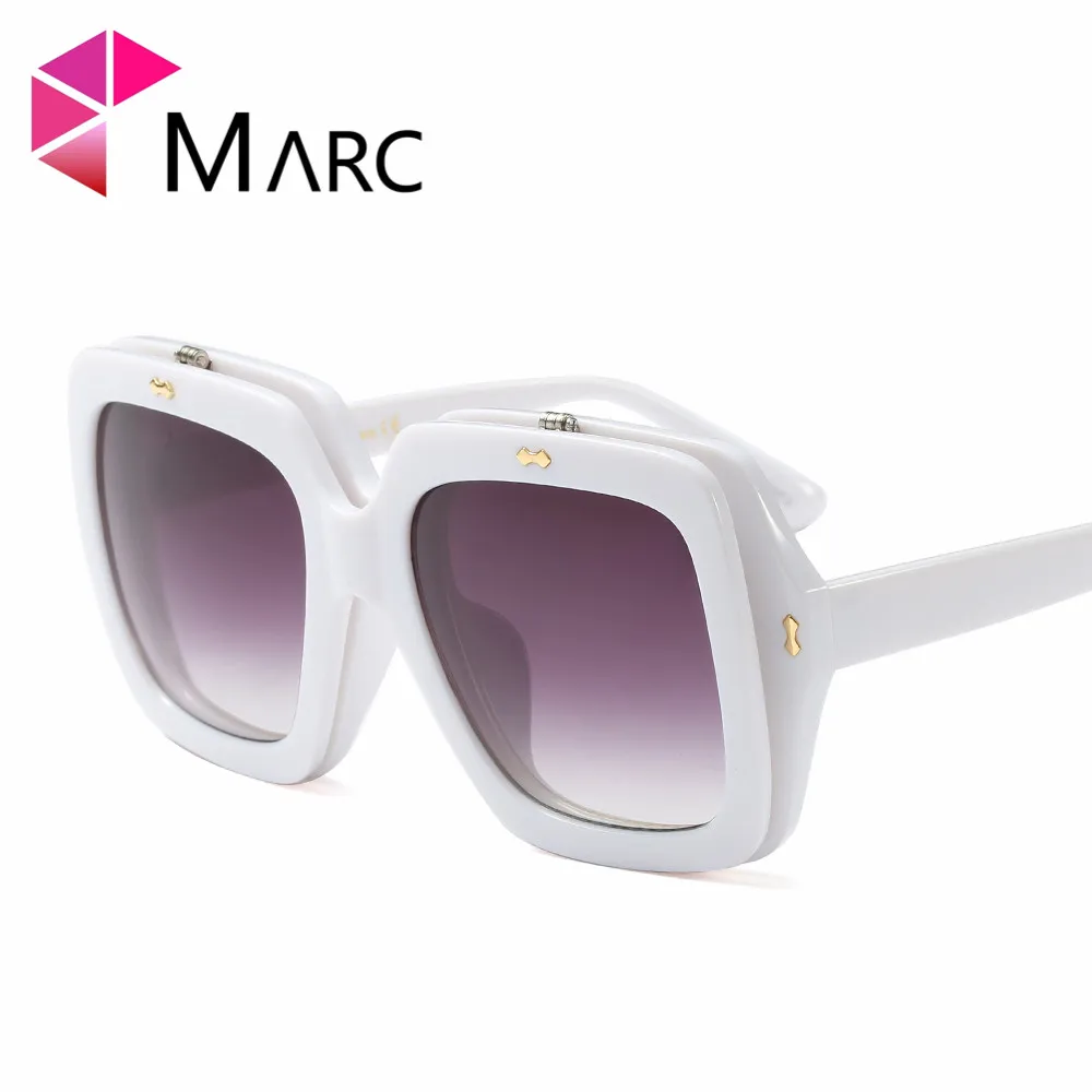 

MARC UV400 2021 NEW WOMEN MEN sunglasse Plastic Gradient Black Square Clamshell Flip goggle shield Resin