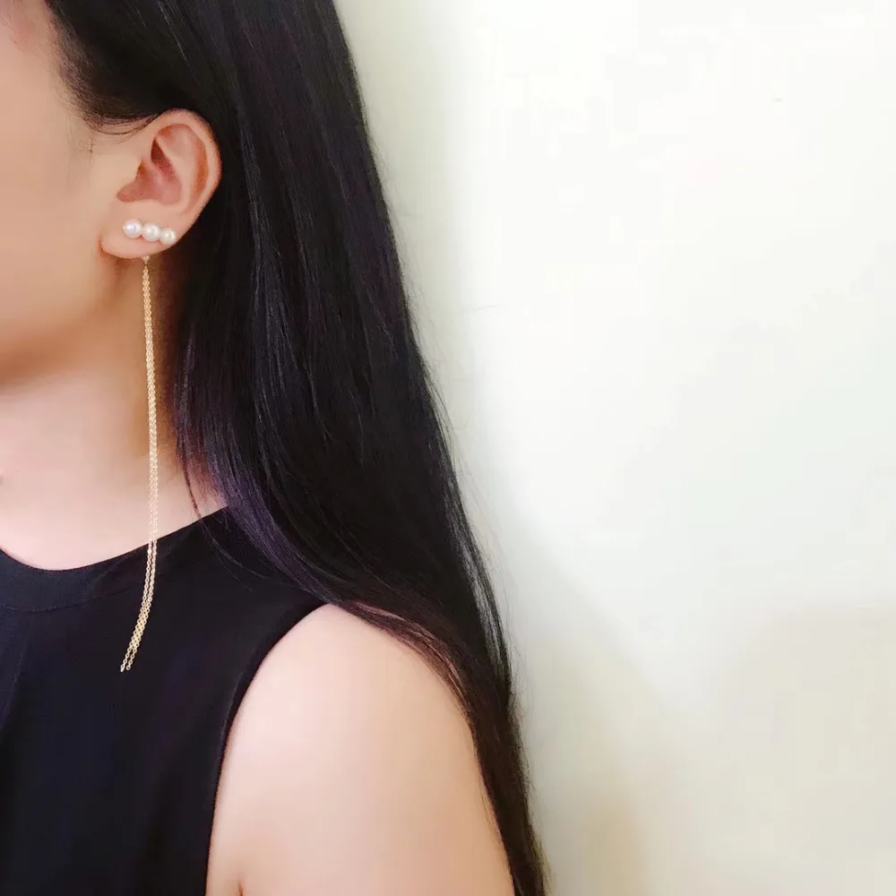 

ANI 14K Roll Gold Handmade Women Drop Earring Natural Freshwater Pearl Earring Tassel Dangle brincos para as mulheres Customized