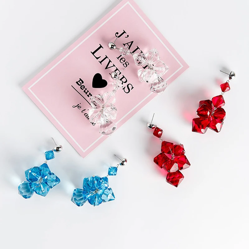 SRCOI модные синие серьги с кристаллами и цветами красивые длинные вечерние на