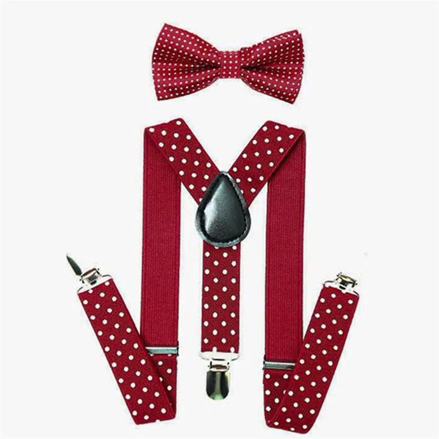 Red Wine AWAYTR/комплект из 2 предметов, Детские подтяжки для мальчика, новые эластичные регулируемые подтяжки с бабочкой, Детские подтяжки в горошек для свадьбы - Цвет: Red Wine