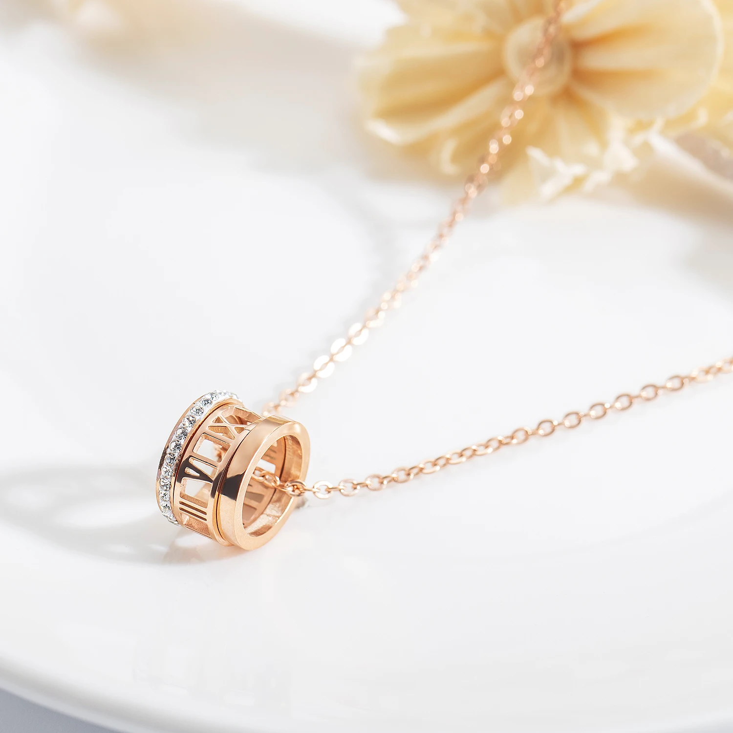 Heezen Charm 3 Circle розовое золото полный фианит и римская цифра ожерелье цепочка модные