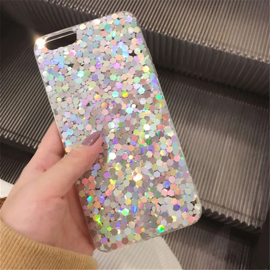 For iPhone X 10 Luxury Shine Pink Silicon Bling Sequins Soft TPU Case 5S SE 6 6s 7 8 Plus Back Phone Cover Capa Funda | Мобильные