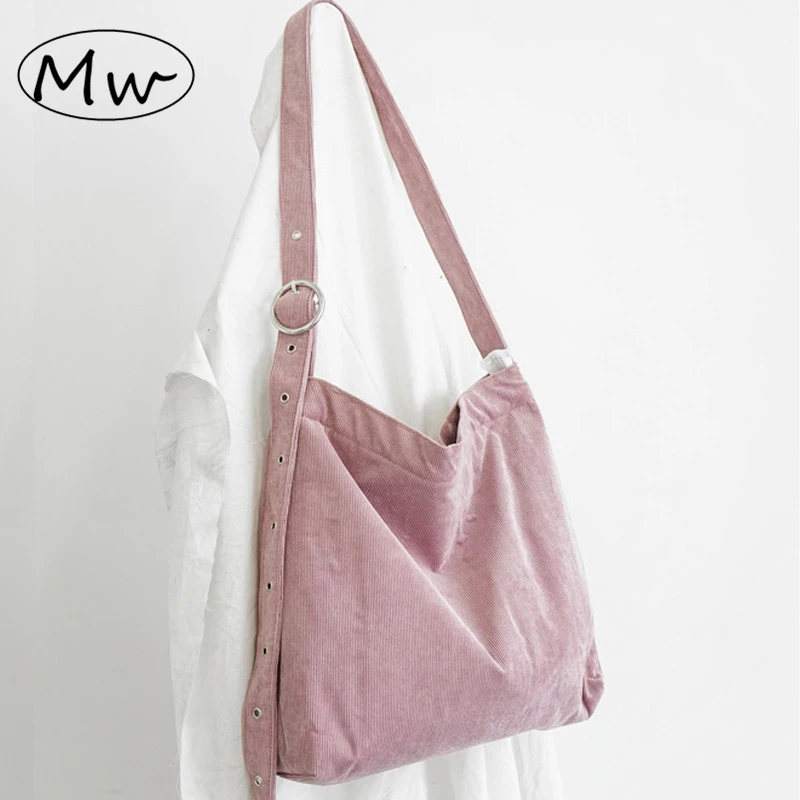 

New corduroy shoulder bag large capacity thick belt buckle shoulder strap adjustable canvas messenger bag student daily handbag