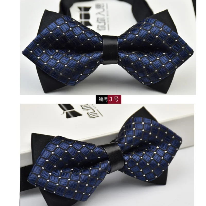

2019 New XMAS Gift Mens Fashion Dull Jacquard Plaid Grid Leisure Solid Bowtie Wedding Tuxedo Bow Ties Free shipping Navy Blue