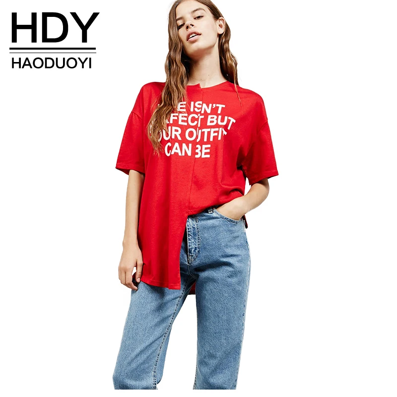 Женский ассиметричный Топ HDY Haoduoyi Повседневная футболка с коротким рукавом и