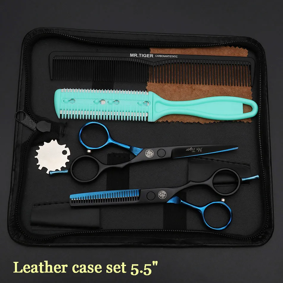 leather case set Острое лезвие, профессиональные ножницы для стрижки волос, парикмахерские ножницы Makas, парикмахерские ножницы, черные с бритвой - Цвет: leather case set